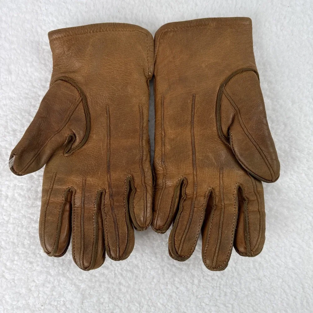 Vtg LL Bean Womens Tan Deerskin Gloves Sta-Soft Rabbit Fur Lined Small-Med